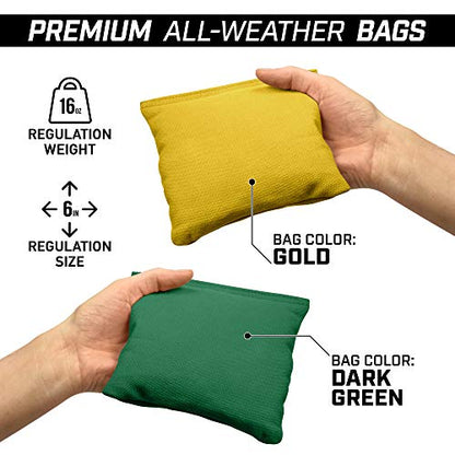 GoSports 4 ft x 2 ft Regulation Size Wooden Cornhole Boards Set with Dark Brown Finish - Includes Carrying Case - Dark Green & Gold