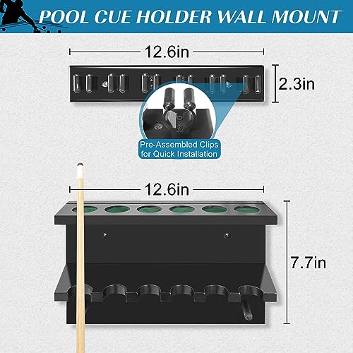 Pool Stick Holder Pool Cue Rack Wall Mount Pool Cue Holder for 6 Sticks Billiard Pool Table Accessories Organizer, Black - color: Black