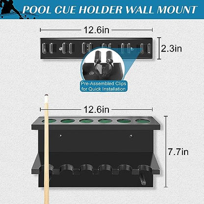 Pool Stick Holder Pool Cue Rack Wall Mount Pool Cue Holder for 6 Sticks Billiard Pool Table Accessories Organizer, Black - color: Black