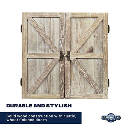 American Legend Barnwood Dartboard Cabinet with Wheat Finished Barn Style Doors - Dartboard Not Included