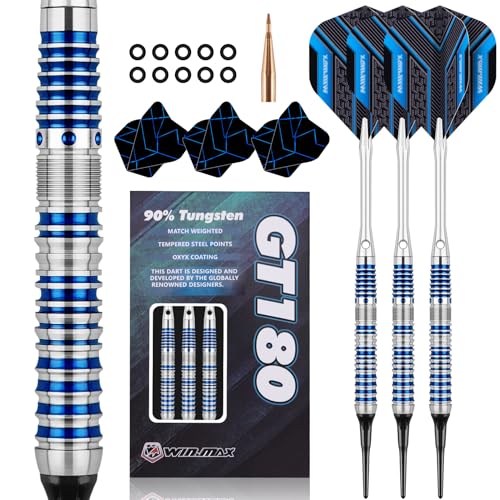 WIN.MAX Darts Soft Tip Set - 90% Tungsten Soft Tip Darts Set Professional 18 Grams Soft Darts Pro Dart Set with Extra 3 Flights - color: Blue