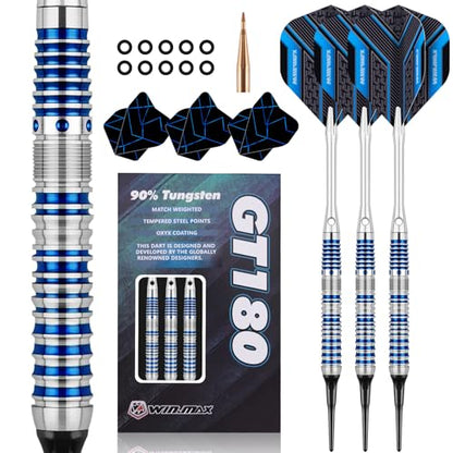WIN.MAX Darts Soft Tip Set - 90% Tungsten Soft Tip Darts Set Professional 18 Grams Soft Darts Pro Dart Set with Extra 3 Flights - color: Blue