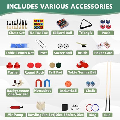 15-in-1 Multi Game Table, 48" Combo Game Table for Kids, Adults, Combination Game Table Set for Home, Game Room w/Foosball, Hockey, Pool Table, Ping Pong, Basketball, Shuffleboard - color: 15 in 1