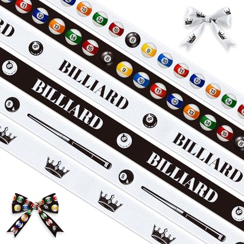 6 Rolls Grosgrain Billiard Ribbon for Sports Party DIY Crafts – 0.39 Inch White Black Sport Ribbon for Wreath Bows Wrapping Birthday Party Home Decoration Supplies 30 Yards - color: Billiard
