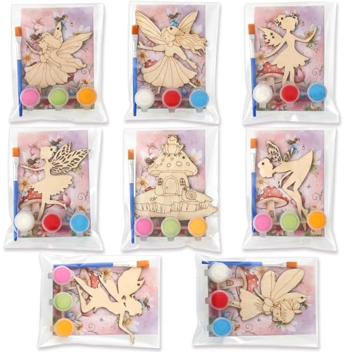Saypacck 24 Pcs Fairy Party Favors Wooden Painting Craft Kits Birthday Party Supplies with Organza Bag for Goodie Bags Fillers Adult Thank You Gifts - style: Fairy