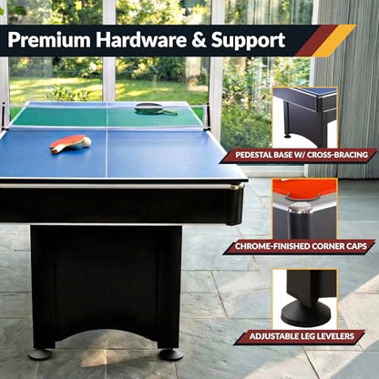 Hathaway Maverick 7 Foot Pool Table with Table Tennis Top – with Accessories for Both Games – Space-Saving Ping Pong and Pool Table Combo for Families – Matte Black Finish