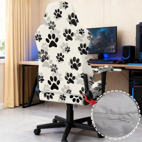 Black Paw Print Gaming Chair Cover Set of 4 Non Slip Breathable Game Chair Cover for Anti Cat Scratch Protection of Computer Gamer Chairs Slipcovers Office Rotating Armchair Protector Covers - color: Black Paw Print