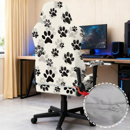 Black Paw Print Gaming Chair Cover Set of 4 Non Slip Breathable Game Chair Cover for Anti Cat Scratch Protection of Computer Gamer Chairs Slipcovers Office Rotating Armchair Protector Covers - color: Black Paw Print