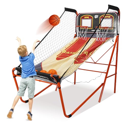 Basketball Arcade Game Machine LED Electronic Scoring Indoor Arcade Basketball Hoop with 5 Size 7 Inch Balls for 2 Players Kids Adults Player