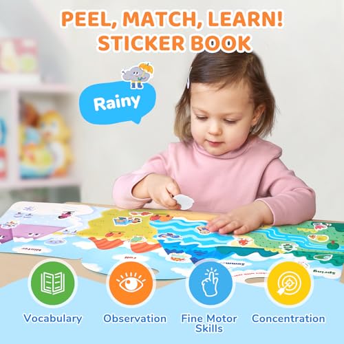 JoyCat Reusable Sticker Book - Stickers for Toddlers, Kids Sticker Activity Book, Travel Toys for Road Trip, Car & Airplane, Educational Learning Gifts for Boys and Girls Ages 3-5 (Weather) - style: Weather