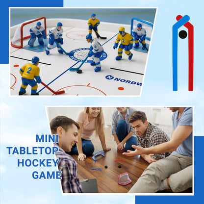 Mini Tabletop Hockey Game Set Including 2 Pcs Goal Nets 2 Pcs Ice Hockey and 2 Sticks Christmas Indoor Desk Novelty Toy Fast Paced Fun Sport Party Games for Xmas Adults