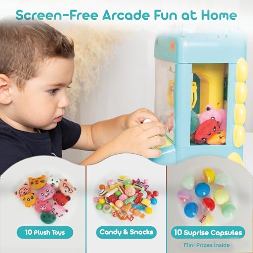 Claw Machine for Kids - Mini Arcade Game - Vending Machine - Candy Grabber Toys - Silent Mode, Lights, USB - Plush Toys & Easter Eggs, Surprise Stickers - Fun Gift for Kids, Boys & Girls (Dinosaur) - style: Dinosaur
