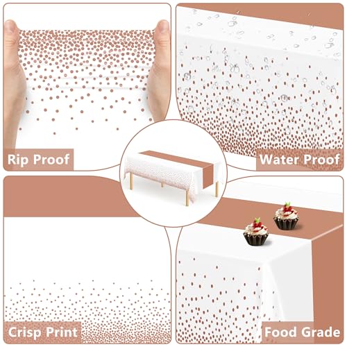 QZYL 4 Pack Disposable Table Cloth, 54" x 108" Rectangle Party Table Cloths with Pink Dot, Waterproof Plastic Table Covers for Birthday Wedding Receptions Family Gathering Holiday Dinner - color: Pink Gold Dot, size: 4pcs 54x108 in