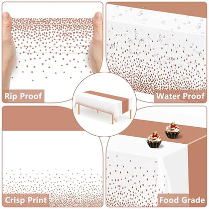 QZYL 4 Pack Disposable Table Cloth, 54" x 108" Rectangle Party Table Cloths with Pink Dot, Waterproof Plastic Table Covers for Birthday Wedding Receptions Family Gathering Holiday Dinner - color: Pink Gold Dot, size: 4pcs 54x108 in
