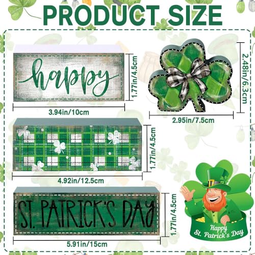 DIYDEC 4Pcs St.Patrick's Day Table Decoration Shamrocks Wooden Block Signs Rustic St. Patrick Tiered Tray Decor Happy St.Patrick's Day Centerpiece Sign for Farmhouse Holiday Tabletop Home Party Decor - style: St.Patrick's Day Shamrocks