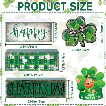 DIYDEC 4Pcs St.Patrick's Day Table Decoration Shamrocks Wooden Block Signs Rustic St. Patrick Tiered Tray Decor Happy St.Patrick's Day Centerpiece Sign for Farmhouse Holiday Tabletop Home Party Decor - style: St.Patrick's Day Shamrocks