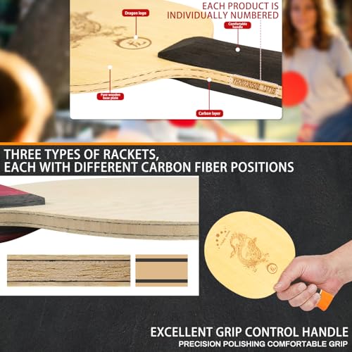 YAN-Long Professional Ping Pong Paddle,Built-in Arylate Carbon Table Tennis Racket,for Intermediater and Advanced Players or Table Tennis Enthusiast（Single Racket）