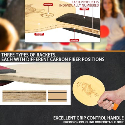 YAN-Long Professional Ping Pong Paddle,Built-in Arylate Carbon Table Tennis Racket,for Intermediater and Advanced Players or Table Tennis Enthusiast（Single Racket）
