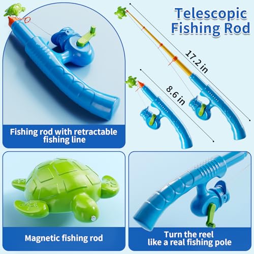 Magnetic Fishing Game Toys for Kids Toddlers 3-5 4-8, Water Table Bathtub Toys with Inflatable Pool Pole Rod Net Floating Fish, Water Bath Pool Outdoor Toys for Boys Girls Age 3 4 5 6 7 8 Year Old - style: 3 rods 3 nets 44 fish