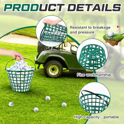 Halloscume 2 Pcs Golf Ball Basket, Small/Large Can Hold 50/75/100 Balls Golf Container with Handle Holder Contain Stadium Accessories Storage Bucket for Sport Practice (8 x 6 Inch,Green) - size: 8 x 6 Inch
