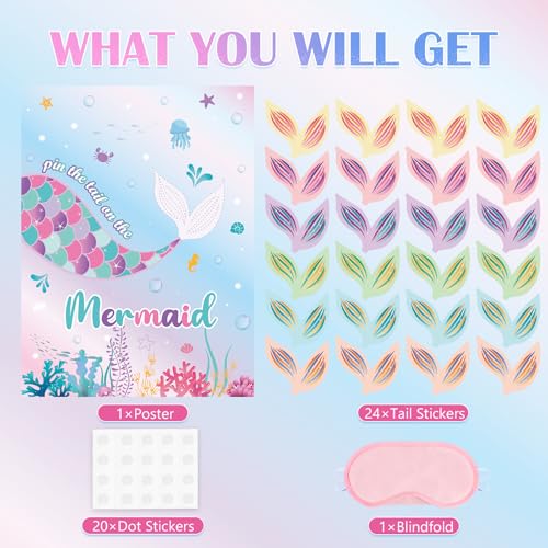 WERNNSAI Pin The Tail on The Mermaid - Mermaid Party Decorations Ocean Party Games for Wall Home Room Birthday Party Favor 21'' x 28'' Poster with 24PCS Tail Stickers - style: Mermaid 002