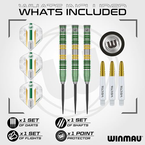 Winmau Xenon Professional Darts Set - 90% Tungsten Darts with Flights & Shafts - Ringed Grip Barrels for Precision Control - Available in Soft Tip 18g and Steel Tip 23g-25g - style: 25g - Steel Tip