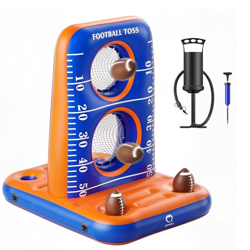 QPAU Inflatable Football Toss Game for Pool – Water Football Target with 4 Balls & 2 Pumps, Dual Net Design, Stable Base, Summer Pool Game for Kids & Adults (Blue+Orange) - color: Blue+orange