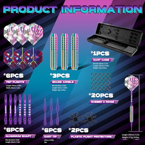 Darts Plastic Tip 3pcs with Extra Accessories, Professional Soft Tip Dart for Electronic Dart Board | Multi-section knurled non-slip grip+Complete replacement accessories included+Iridescent rainbow electroplated barrel