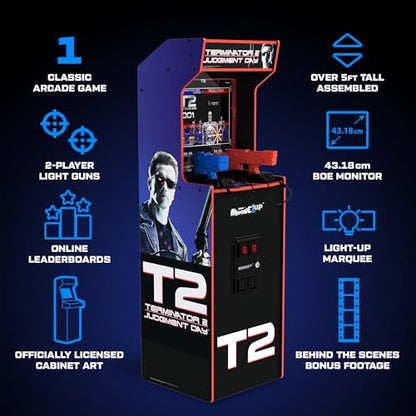 Arcade1Up Terminator 2 Deluxe Arcade Machine with Real-Feel Arcade Guns, 17" BOE Color Monitor, Dual Speakers and Wi-Fi Online Leaderboards, 5' Tall