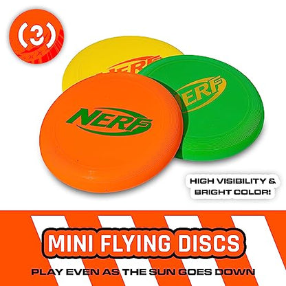 Nerf Disc Golf Starter Set - (3) Mini Golf Discs + (1) Target Basket Included - Complete Portable Set for Backyard + Beach Play