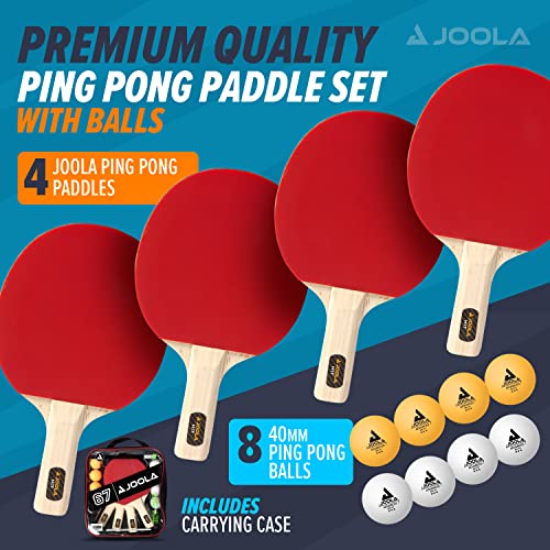 JOOLA Advanced Premium Ping Pong Paddles Set of 4 - Professional Table Tennis Paddles, 6 Advanced Training 3 Star Ping Pong Balls, and Carrying Case - Tournament Level - Indoor and Outdoor Compatible - size: One Size, style: 4 Player | Set