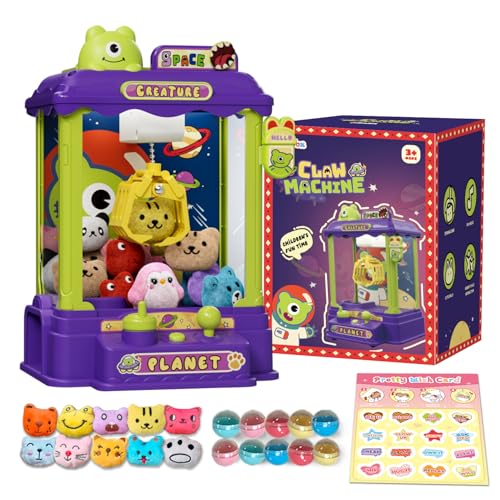 Monster Mini Claw Machine for Kids, Compact Arcade Prize Grabber with Rotating Knob and Joystick Control, Lights and Music, Small Reward Game for Ages 3 and Up