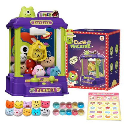 Monster Mini Claw Machine for Kids, Compact Arcade Prize Grabber with Rotating Knob and Joystick Control, Lights and Music, Small Reward Game for Ages 3 and Up