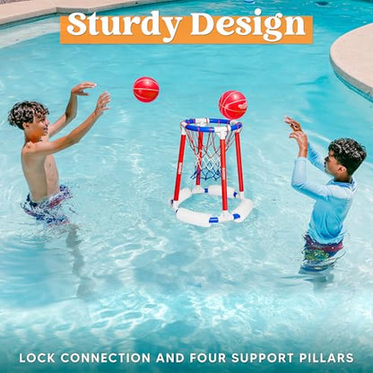 Sloosh Pool Basketball Hoop Toys, Floating Basketball Pool Game, Swimming Floats Toys with Balls Pump, Summer Outdoor Water Play Toy for Kids and Adults (Red Blue) - color: Red Blue