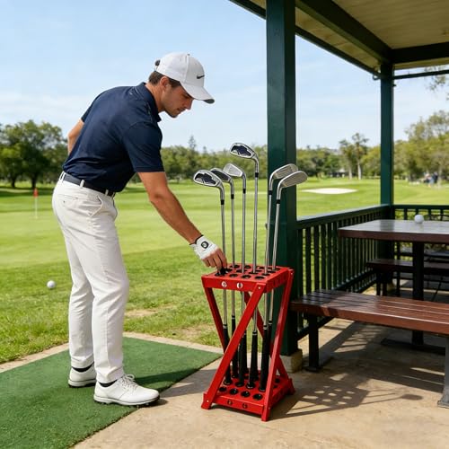 Golf Club Rack & Pool Cue Rack, 16-Hole Heavy Duty Metal Organizer Stand, Multi-Purpose Billiard Cue Holder & Storage Display for Home Garage, Clubhouse, Man Cave