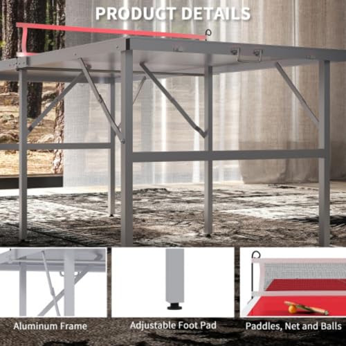 Mini Table Tennis Set, Foldable Table Tennis Table, Children's Table Tennis Table, Suitable for Indoor and Outdoor Use, with Net, 2 Rackets, 3 Balls, Adjustable Feet, Easy to Assemble, Red