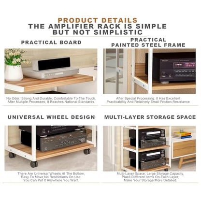 Black Rolling Display Cabinet, Media Stand & Audio Rack for Game Consoles, AV Corner Shelf & Stereo Tower, Storage Shelves for TV Accessories - 50.2x40x70 cm