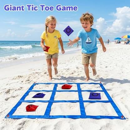Giant Tic Tac Toe Game Outdoor with Cornhole Bean Bag, 4ft x 4ft Large Bean Bag Tic Tac Toe Toss, Travel Beach Lawn Backyard Cornhole Games for Kids Adults, Birthday Party Family Reunion Game