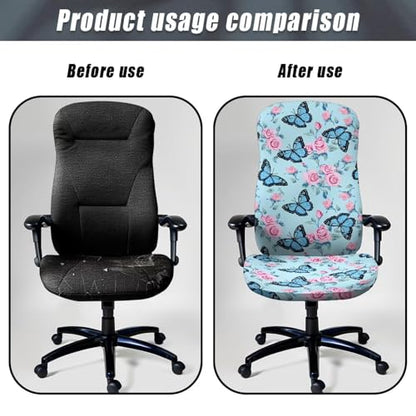 Butterflys Office Chair Covers, Stretch Computer Universal Boss Modern Style High Back Chair Slipcover Computer Chairs Covers for Dogs Cats Pets - color: Butterflys 3, size: Small