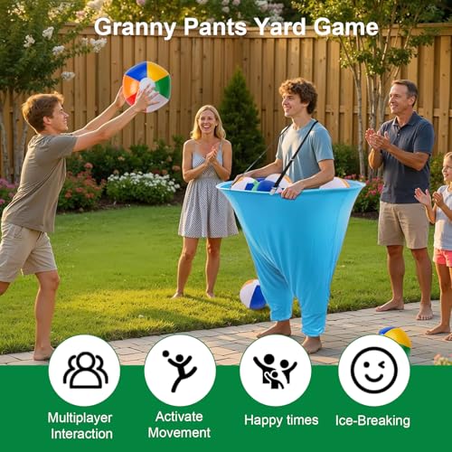 17 PCS Granny Pants Yard Game Easter Games Set, 2 Oversized Granny Funny Pants with 10 Balls, 2 Air Pumps, Outdoor Tossing Games for Kids Backyard Lawn Easter Carnival Party Reunion Gathering 4+ Ages - size: Large