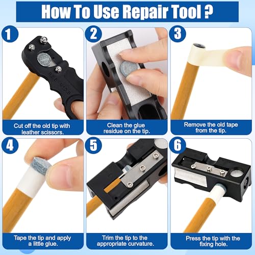 Billiards Pool cue Tips Replacement kit, Professional Billiards Accessory for Repairing, Scuffing and Shaping Cue Tips Perfect for Players at All Levels