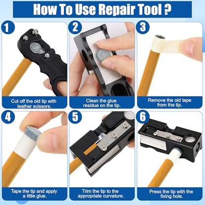 Billiards Pool cue Tips Replacement kit, Professional Billiards Accessory for Repairing, Scuffing and Shaping Cue Tips Perfect for Players at All Levels