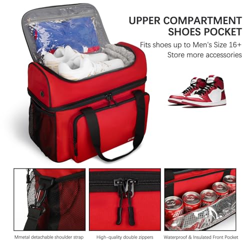 Goloni 2 Balls Bowling Bag with Ball Holder - Fits Bowling Shoes Up to Mens Size 16 and Accessories - color: Red