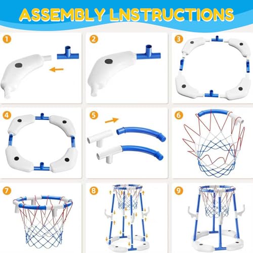 Pool Basketball Hoop,Floating Basketball Hoop,2-In-1 Floating Pool Toys Ring Game With 4 Balls And Pump, Outdoor Summer Water Toy,Chritmas Birthday Gift For 3 4 5 6 7 8 9 10Year Old Boy Girl (Blue) - color: Blue