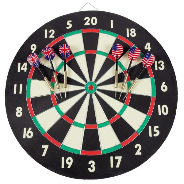 Dart Board – Tournament Sized Indoor Hanging Number Target Game for Steel Tip Darts – Dartboard with Mounting Hardware by Hey Play - size: 18"