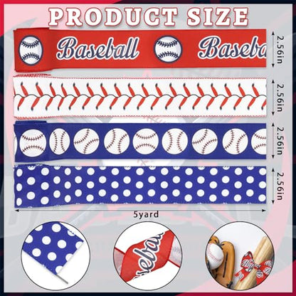 Baseball Wired Edge Ribbon for Gift Wrapping 2.5 Inch Red Blue Craft Ribbon Wired Fabric Ribbon for Sport Events DIY Bow Wreath Wrapping Supplies,2.5"*5 Yards, 4 Rolls Style B - color: Baseball B
