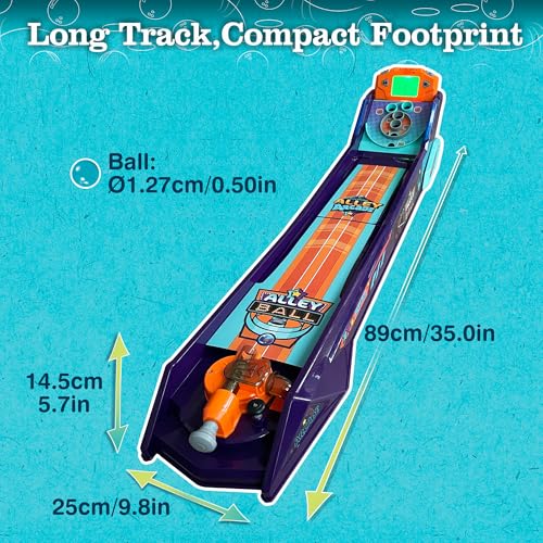 Alley Ball Game — Electronic Roll & Score Tabletop Arcade, Auto Scoring with Lights & Sound, Pull-Handle Launcher — 1-2 Players, Mini Arcade Game for Kids - style: Alley Ball