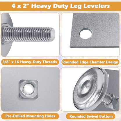 BigHead Heavy Duty 2" Leg Levelers Set with Square Mounting Plates Compatible with Arcade Cabinets & Pinball Machines (Bally, Williams, Stern) Game Leg Leveler Rounded Swivel Floor Protectors(4PCS)