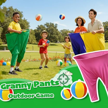 Granny Pants Yard Game – Outdoor Party Game Funny Lawn Game for Adults, Family Reunions & Group Events 4 Giant Pants with 36 Bouncy Balls & 4 Pumps Gift for Kids & Adults - size: Children Size (60 x 80 cm)