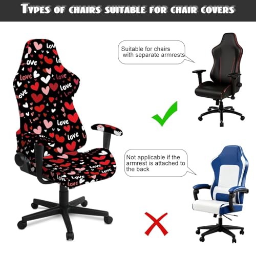 Gaming Chair Cover with Armrest Covers, Love Printed Computer Desk Chair Seat Slipcover Valentine's Day Decor Fits Most Office Racing Style Seats, Heart-Shaped Love Print - color: Heart-shaped Love Print